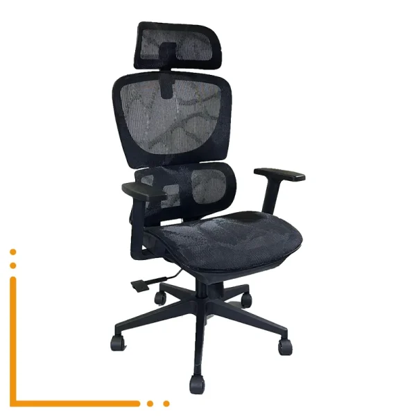 Silla Ergo con respaldo y asiento de malla nylon, reposacabeza y reposabrazos ajustables
