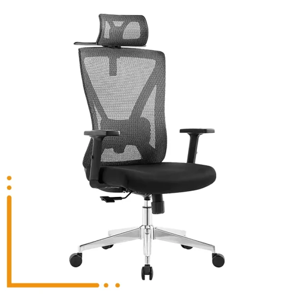 Silla Oka Plus con respaldo de malla, asiento de espuma de alta densidad y cabecera regulable
