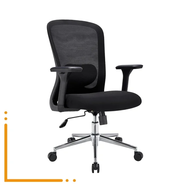Silla Optimo con soporte lumbar ajustable, reposabrazos 4D y base cromada de 5 aspas.