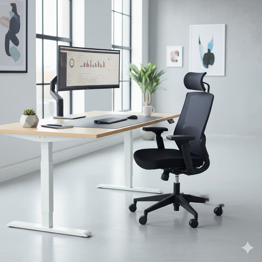 Espacio de oficina organizado para prevenir dolor lumbar