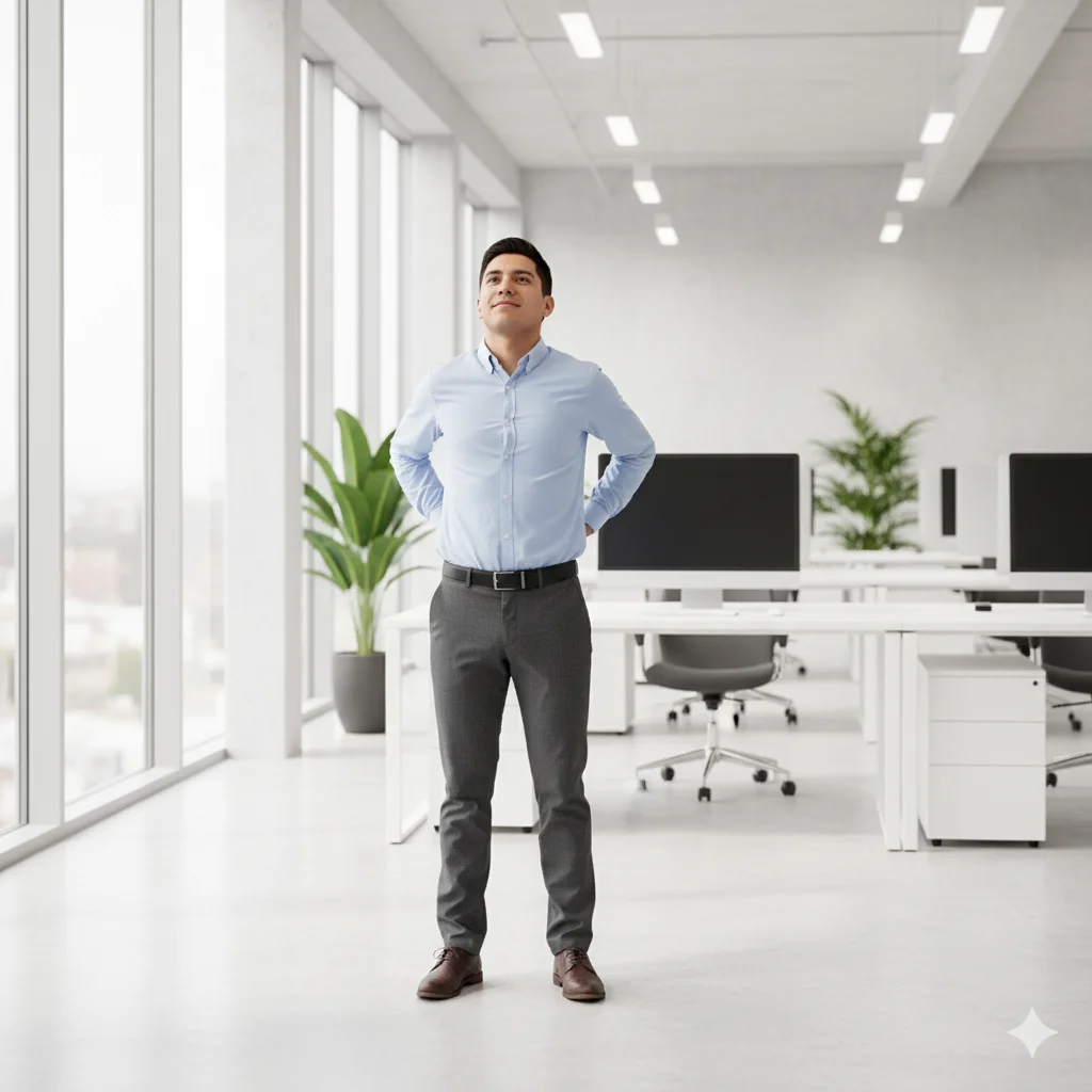 Ejercicio de pausa activa para prevenir dolor lumbar en oficina