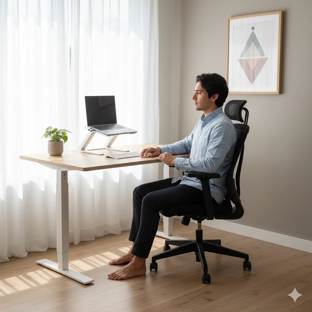 Ergonomía en home office pequeño con postura adecuada
