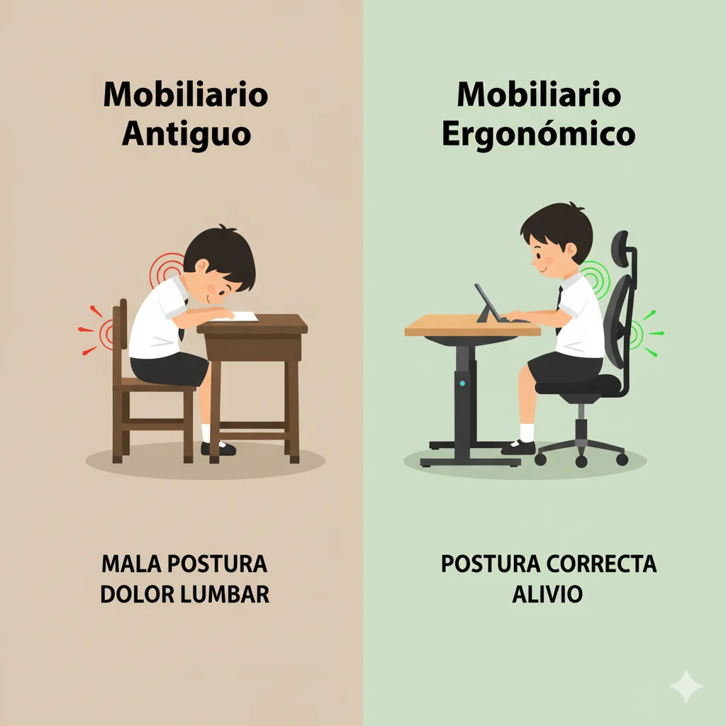 Comparativa de mobiliario escolar tradicional vs. ergonómico