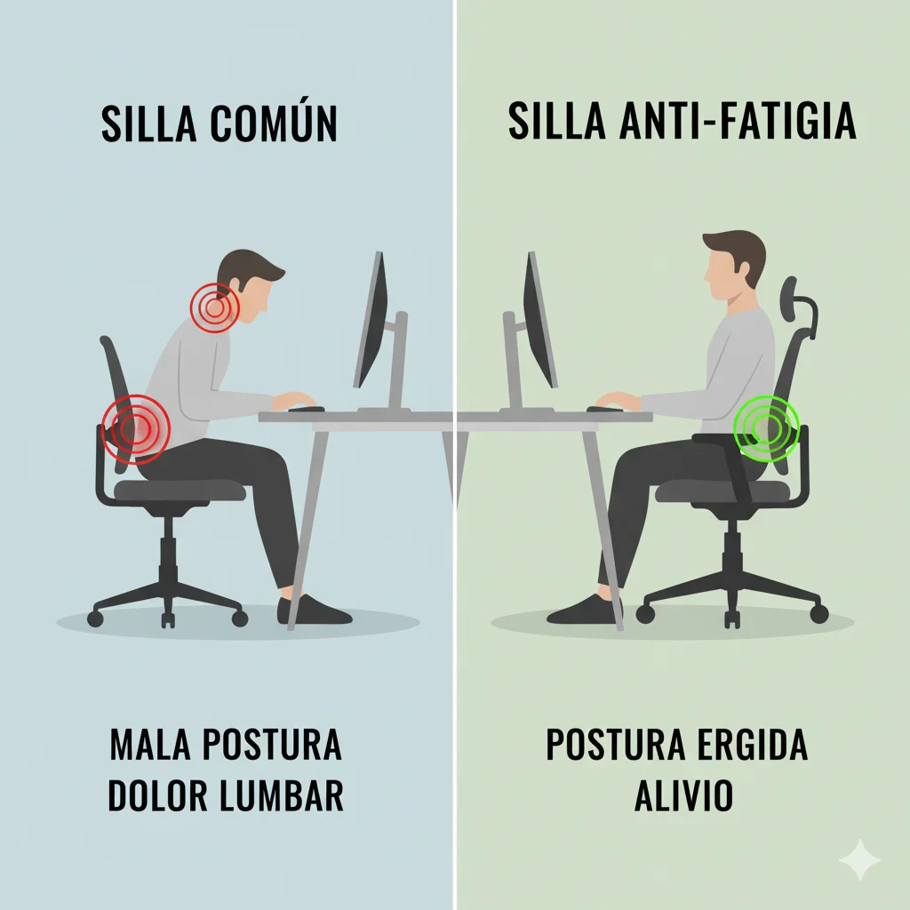 Comparativa silla común vs. silla anti-fatiga