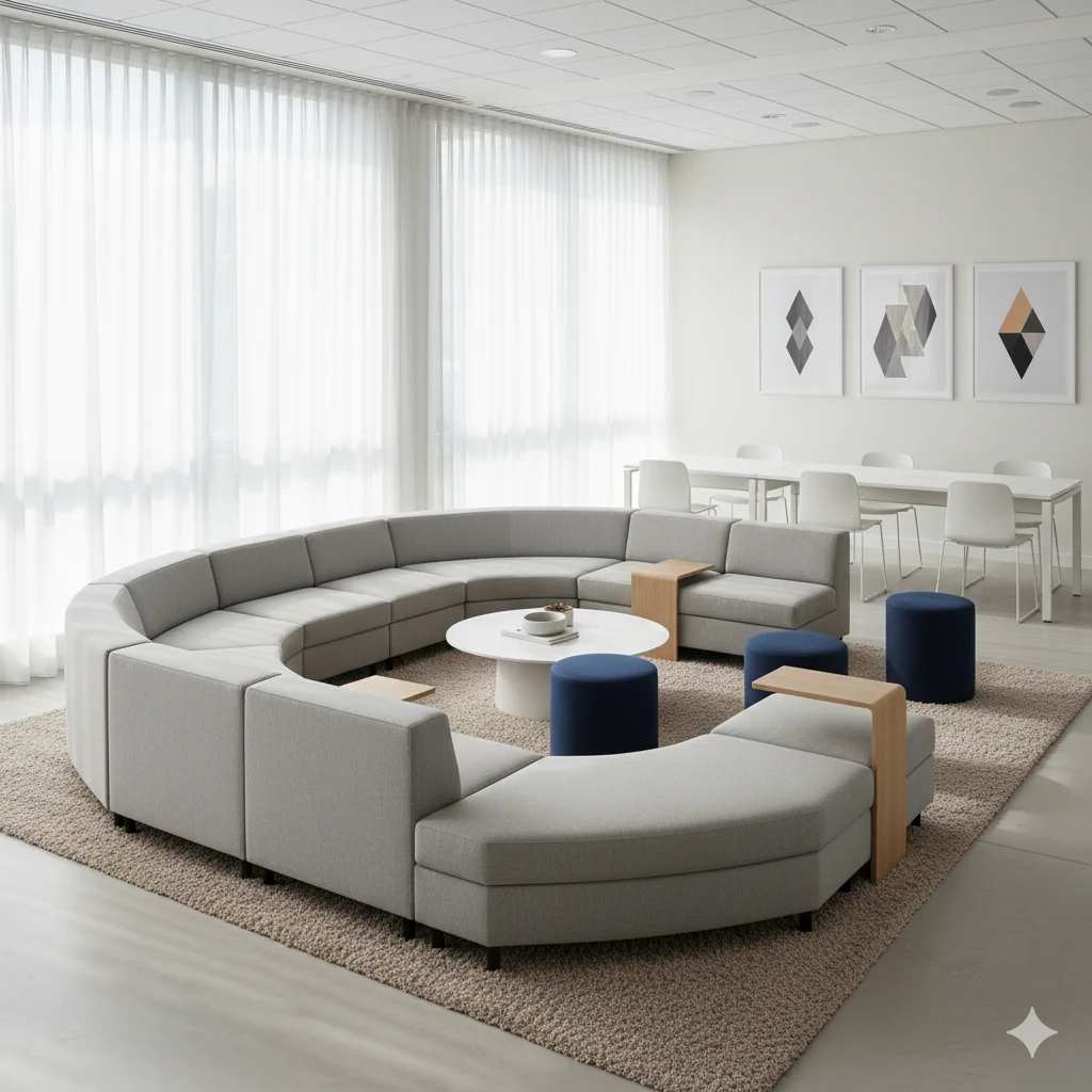 Recepción con sillas modulares combinadas como sofá