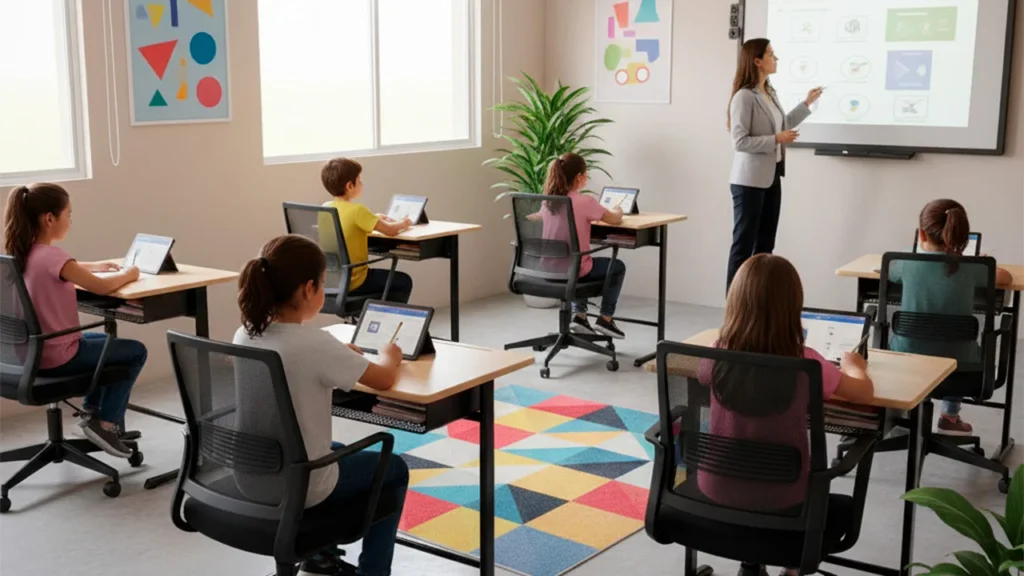 Mobiliario escolar ergonómico para niños en aula moderna