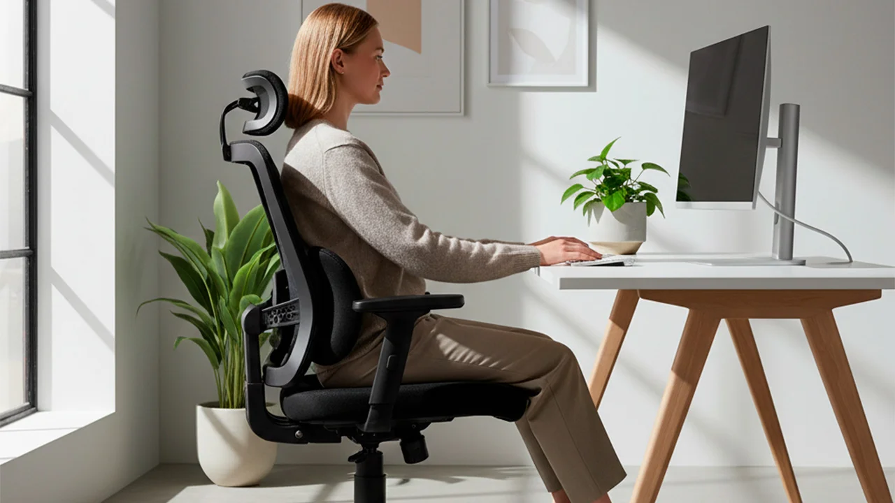 Silla anti-fatiga en oficina moderna con diseño ergonómico